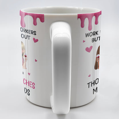 Work Made Us Coworkers, Cartoon Portraits And Wine Glass