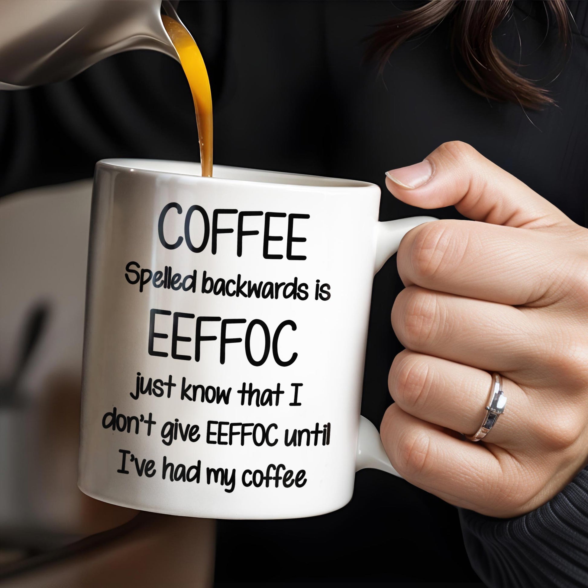 Coffee Spelled Backwards Is EEFFOC, Humorous Phrase With Rooster