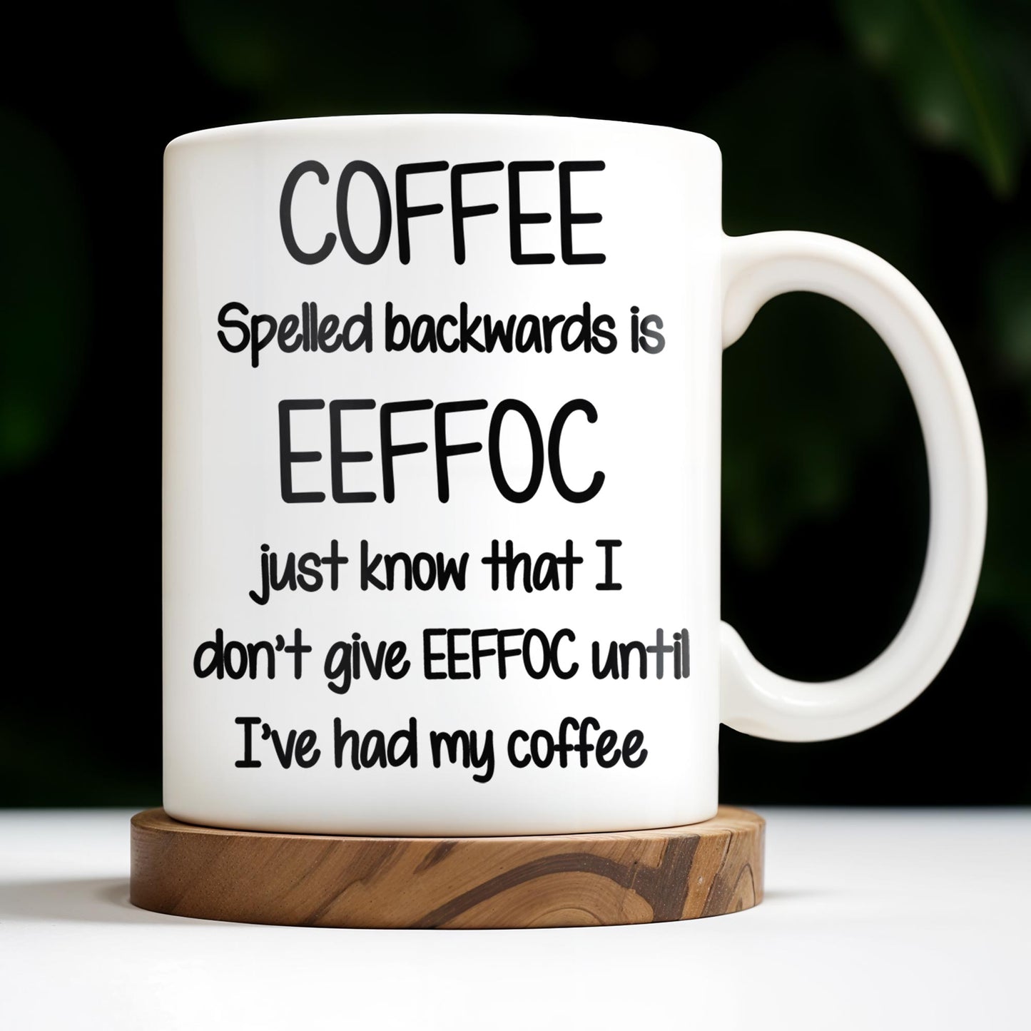 Coffee Spelled Backwards Is EEFFOC, Humorous Phrase With Rooster