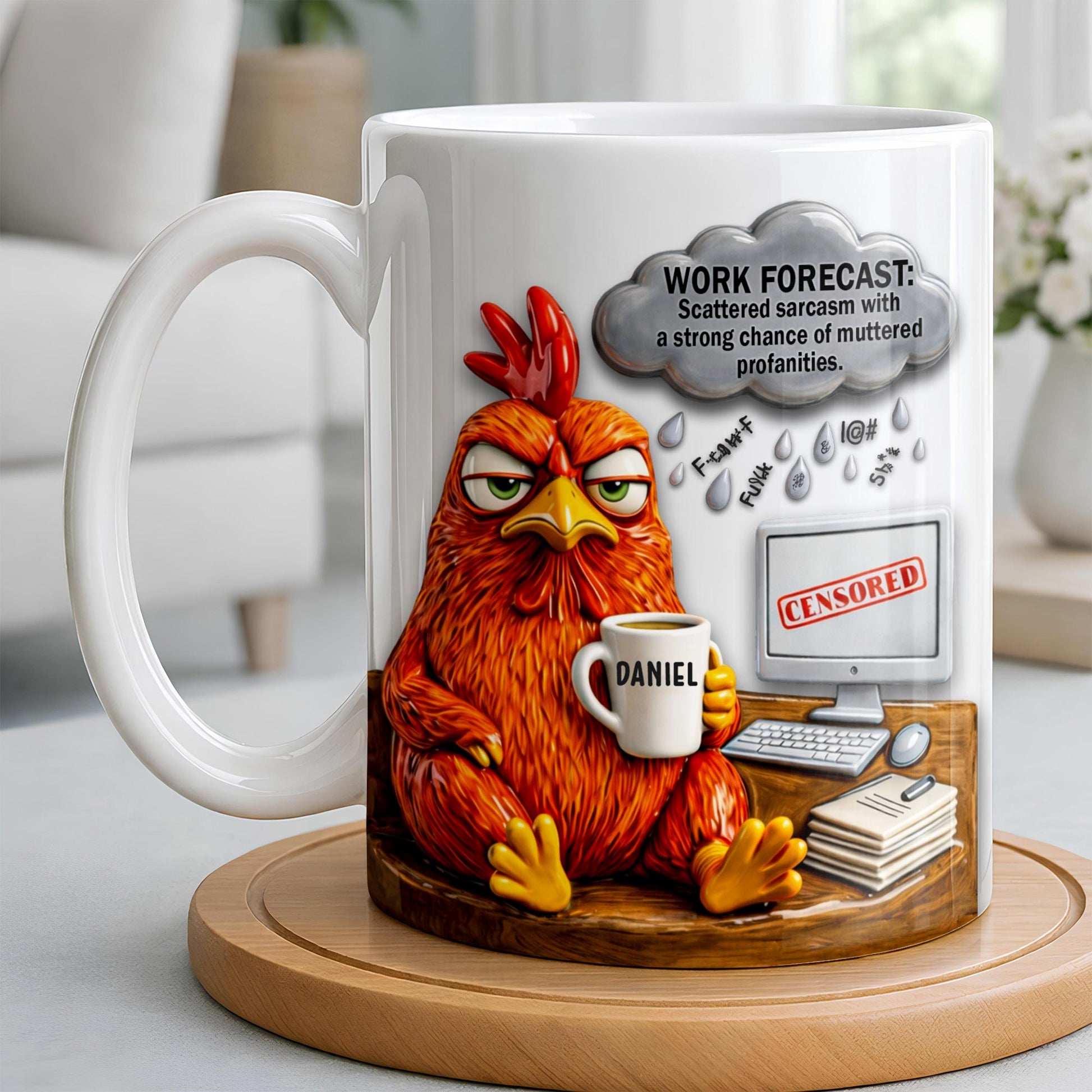 Work Forecast Scattered Sarcasm Grumpy Chicken At Desk