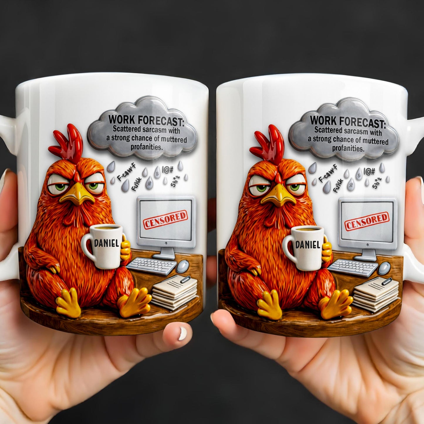Work Forecast Scattered Sarcasm Grumpy Chicken At Desk