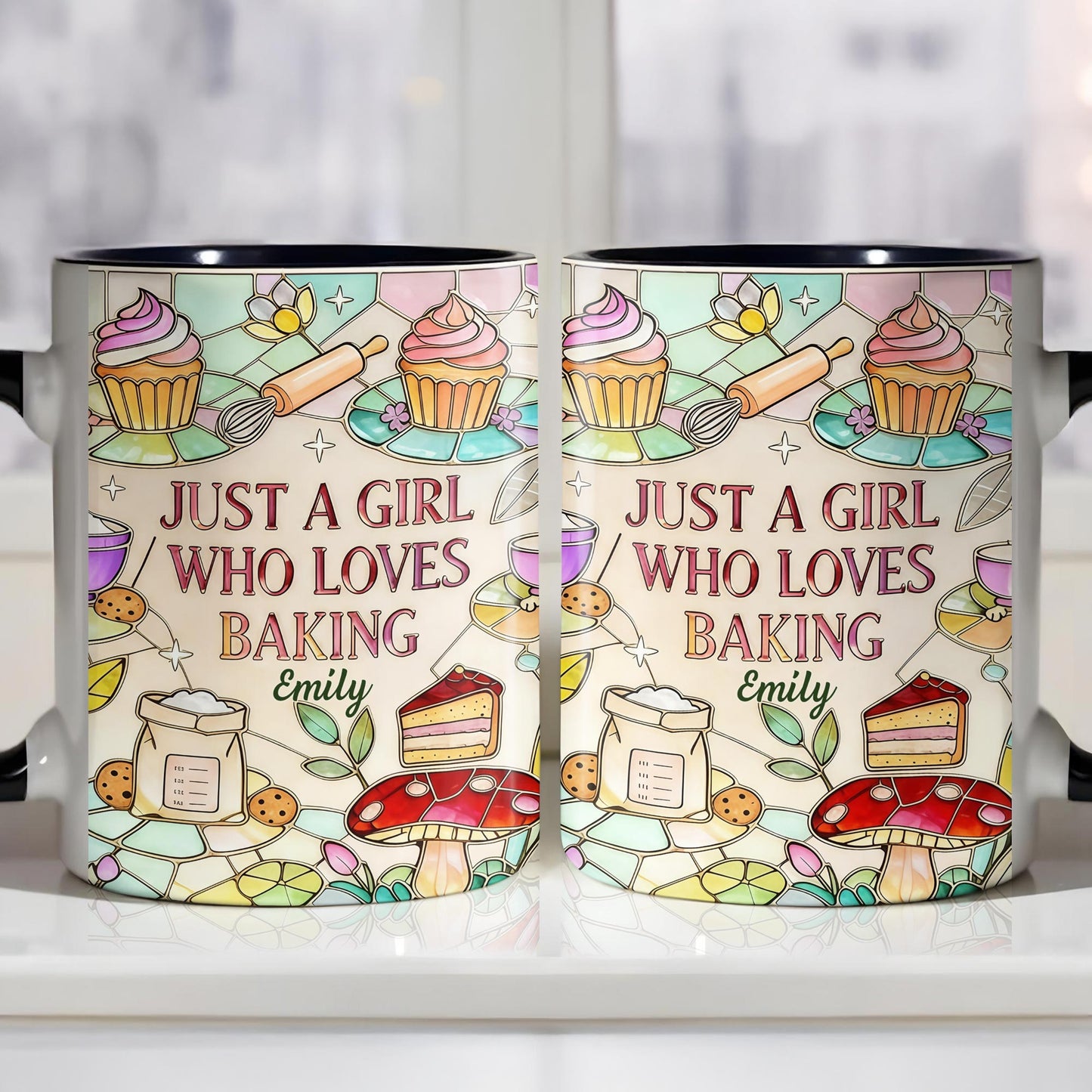 Just A Girl Who Loves Baking Stained Glass Style Cupcake And Whisk