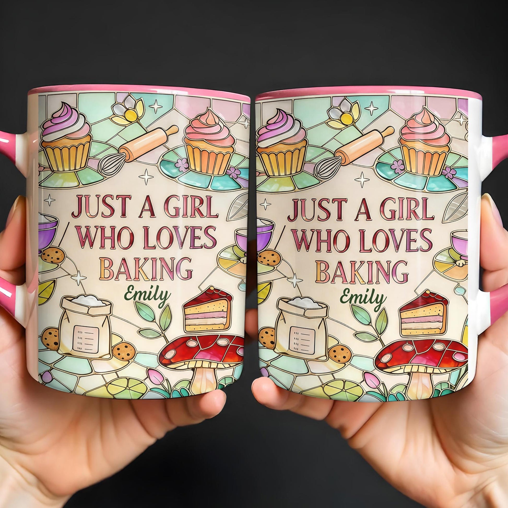 Just A Girl Who Loves Baking Stained Glass Style Cupcake And Whisk