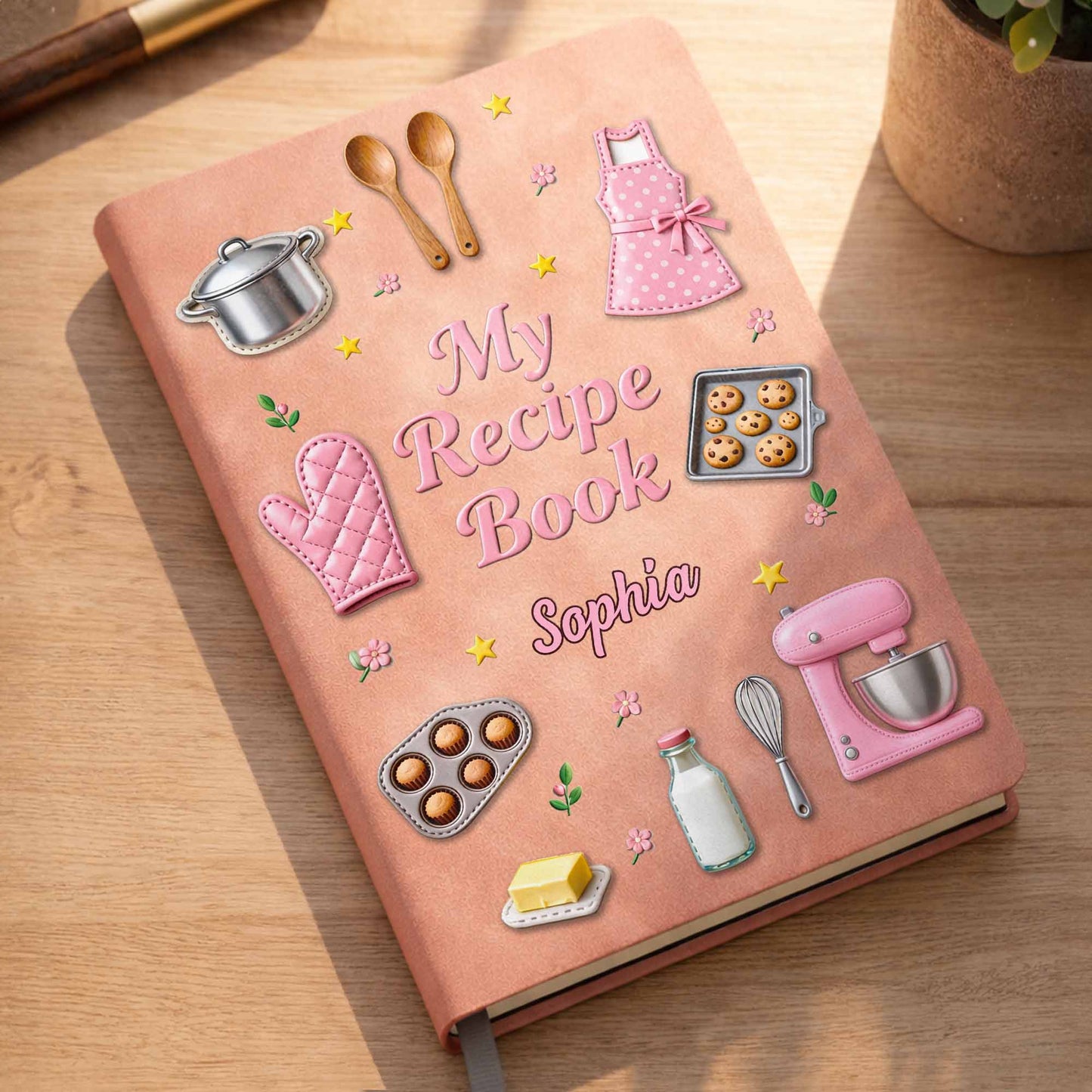 My Recipe Book Kitchen Apron And Stand Mixer Baking Theme - Personalized Leather Journal - COOK020_LEJO