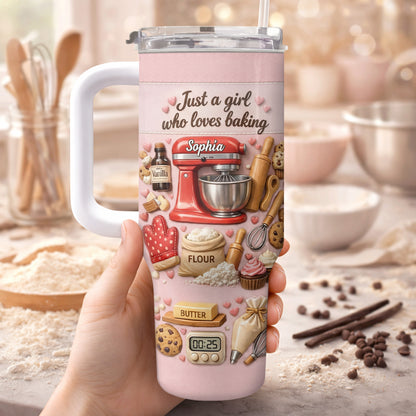Just A Girl Who Loves Baking Stand Mixer And Baking Tools - Personalized 40oz Tumbler With Straw - COOK034_TBS