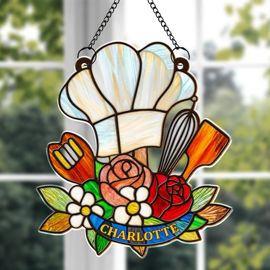 Where There Is A Whisk Chef Hat And Kitchen Flowers - Personalized Custom Suncatcher - COOK048_CSUN