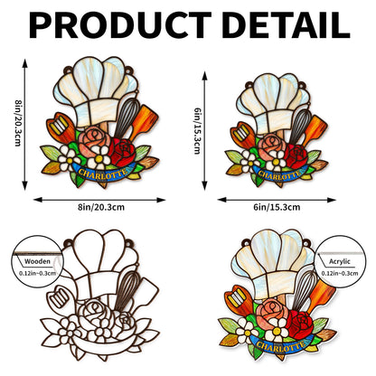 Where There Is A Whisk Chef Hat And Kitchen Flowers - Personalized Custom Suncatcher - COOK048_CSUN