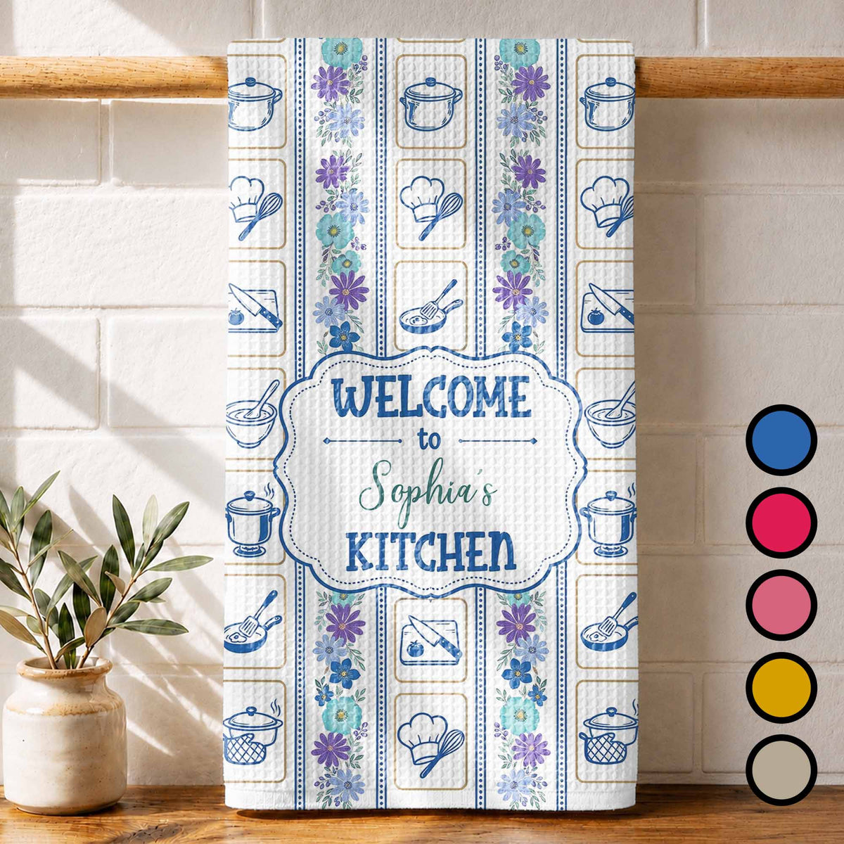 Welcome To My Kitchen Floral Utensils Personalized Kitchen Towel - Personalized Kitchen Towel - COOK077_TOWL