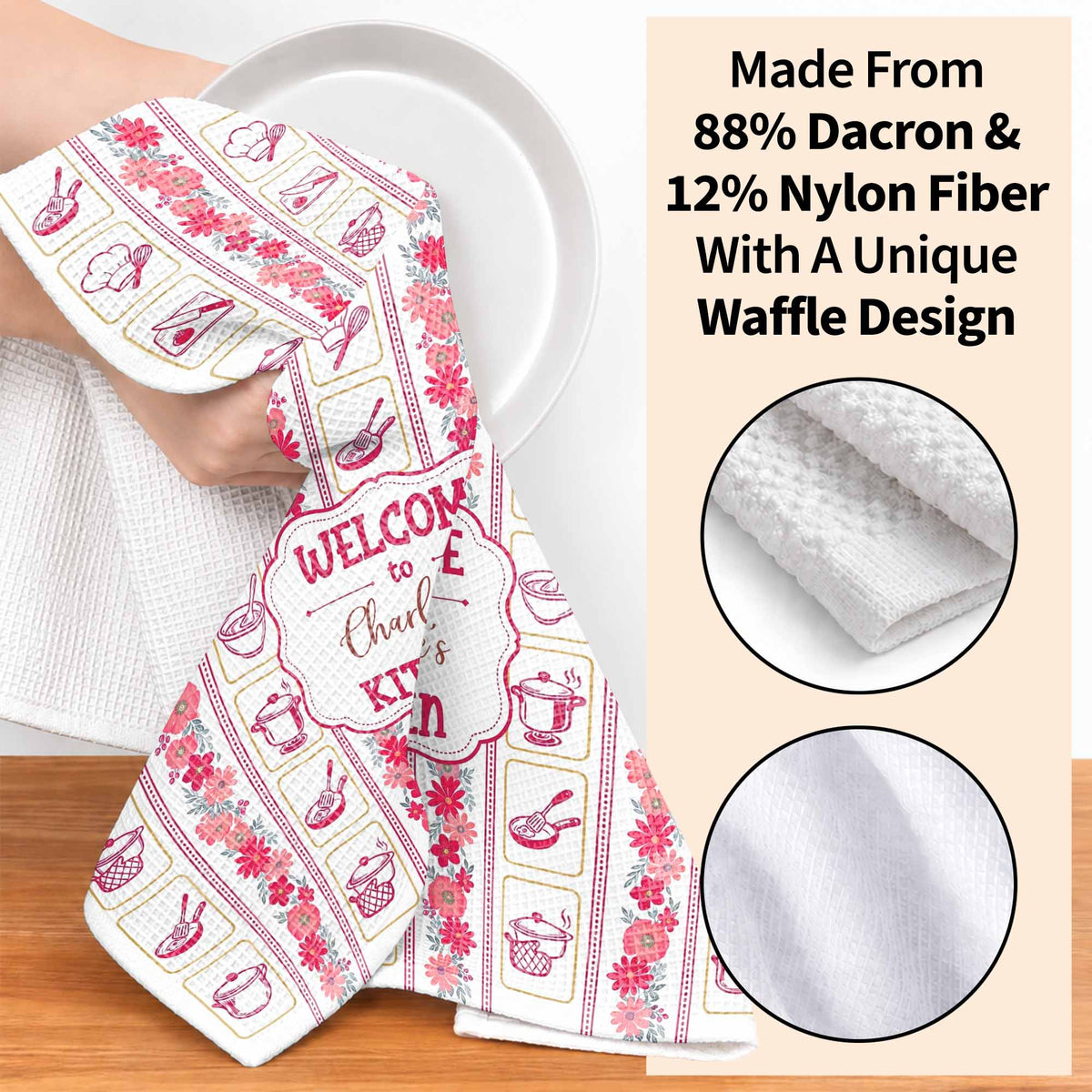 Welcome To My Kitchen Floral Utensils Personalized Kitchen Towel - Personalized Kitchen Towel - COOK077_TOWL
