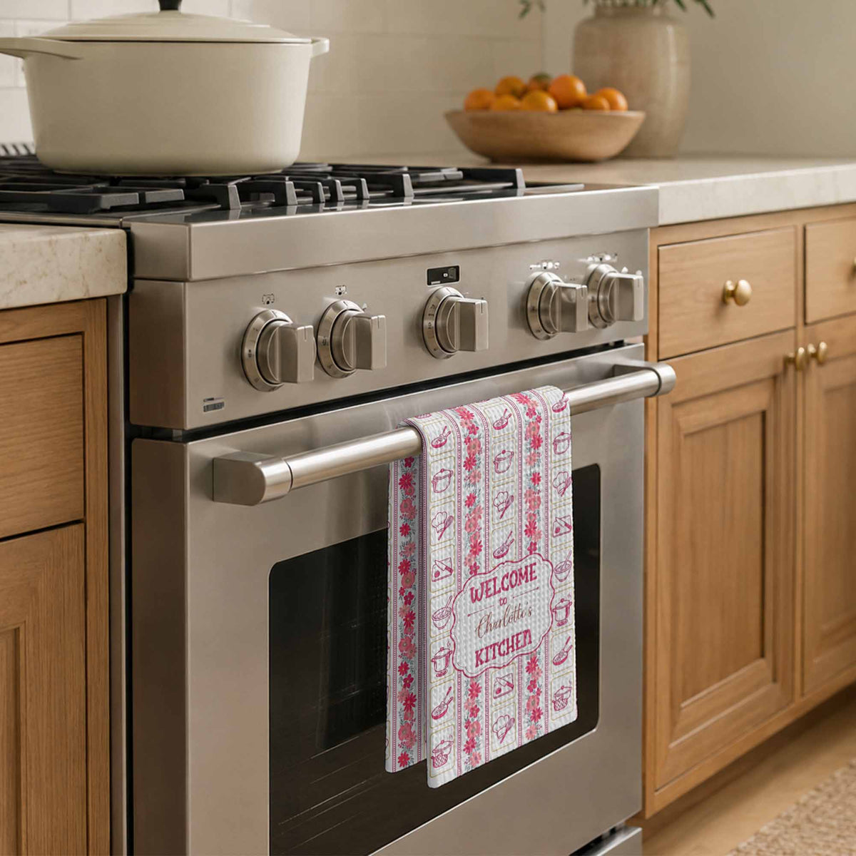 Welcome To My Kitchen Floral Utensils Personalized Kitchen Towel - Personalized Kitchen Towel - COOK077_TOWL