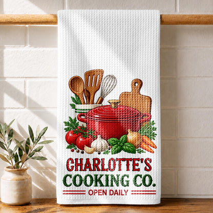 Cooking Co Open Daily Red Pot And Fresh Vegetables - Personalized Kitchen Towel - COOK084_TOWL