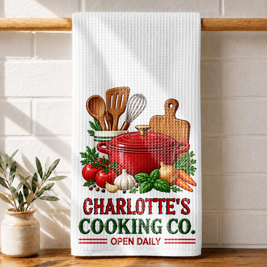 Cooking Co Open Daily Red Pot And Fresh Vegetables - Personalized Kitchen Towel - COOK084_TOWL