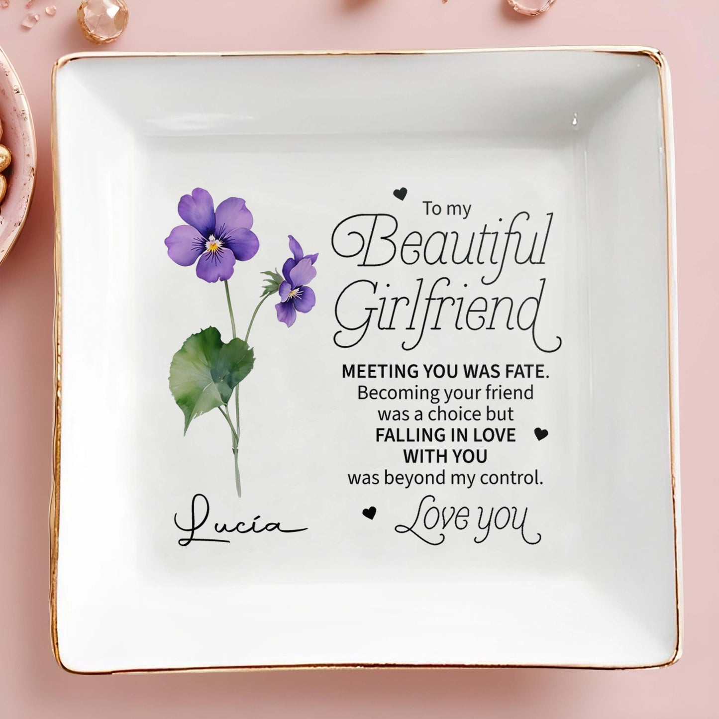 To My Beautiful Girlfriend, Meeting You Was Fate - Personalized Custom Jewelry Dish - CP007_SCRD