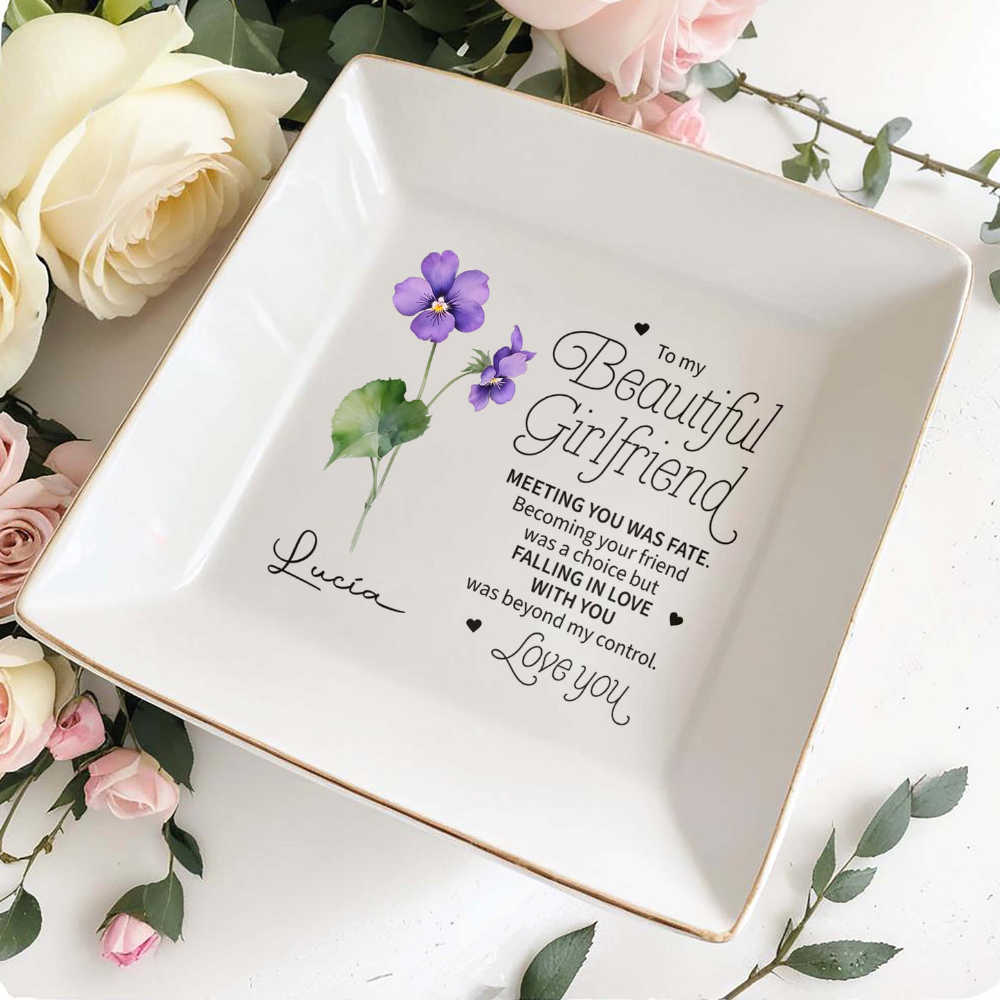 To My Beautiful Girlfriend, Meeting You Was Fate - Personalized Custom Jewelry Dish - CP007_SCRD