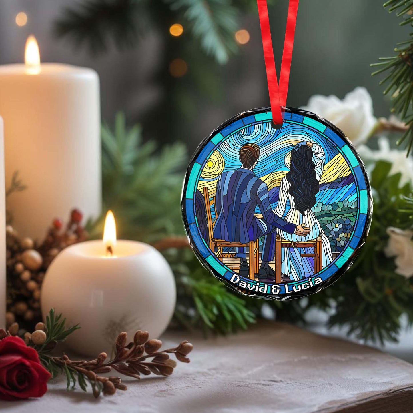 Forever Together Under The Stars - Personalized Custom Circle Glass Ornament - CP022_CGOR