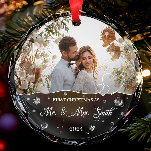 First Christmas As Mr. & Mrs. - Personalized Custom Circle Glass Ornament - CP026_CGOR