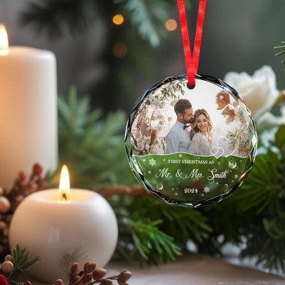 First Christmas As Mr. & Mrs. - Personalized Custom Circle Glass Ornament - CP026_CGOR