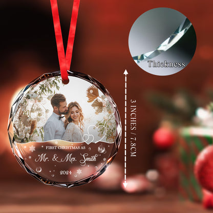 First Christmas As Mr. & Mrs. - Personalized Custom Circle Glass Ornament - CP026_CGOR