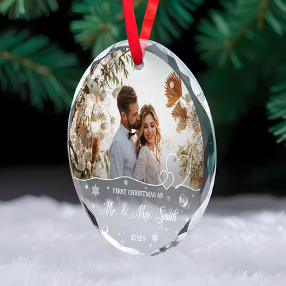 First Christmas As Mr. & Mrs. - Personalized Custom Circle Glass Ornament - CP026_CGOR