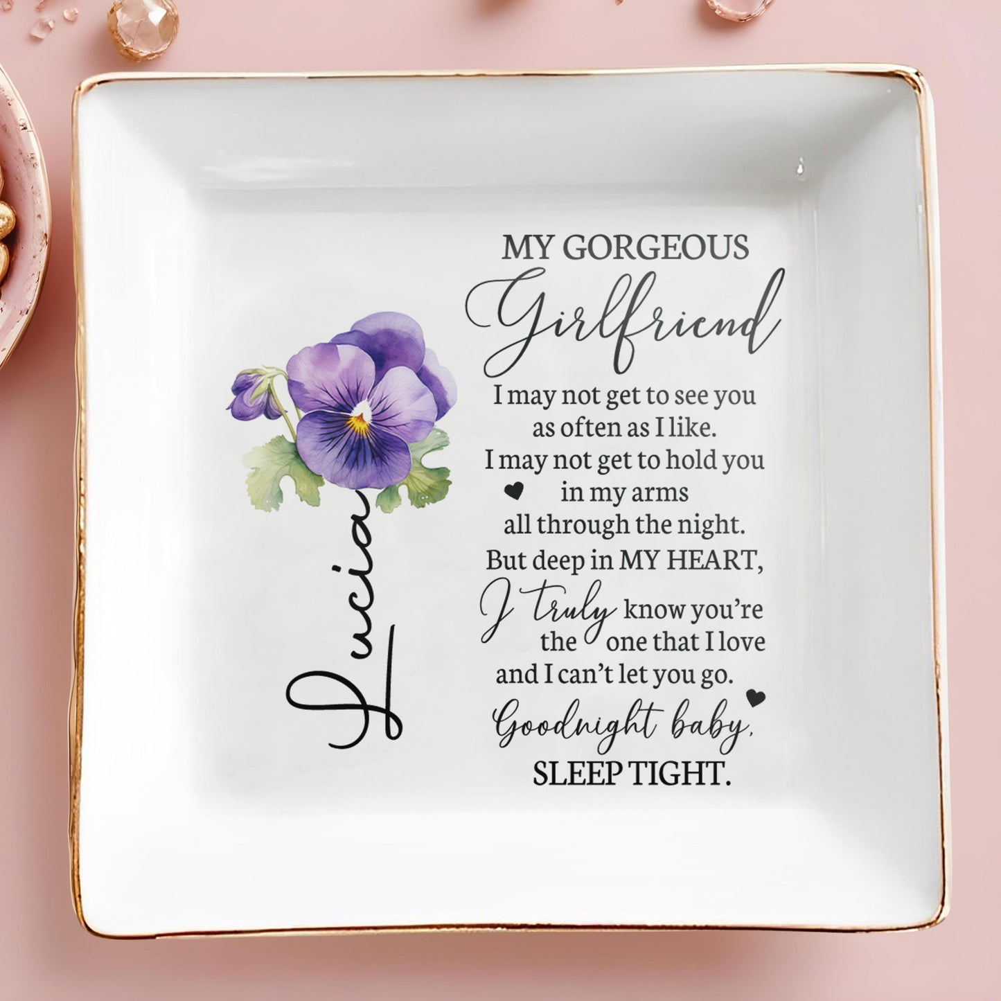 My Gorgeous Girlfriend, Sleep Tight Message - Personalized Custom Jewelry Dish - CPL017_SCRD