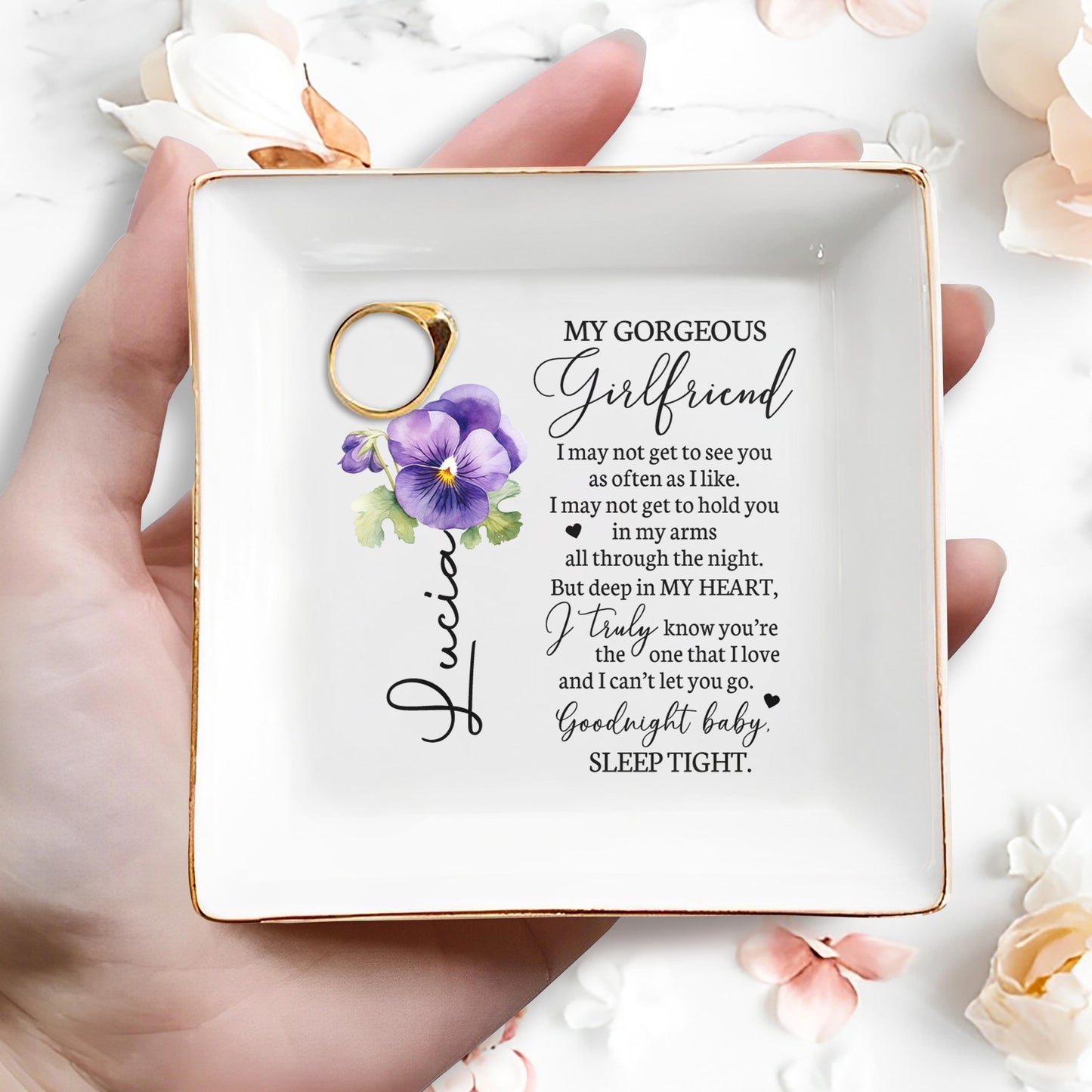 My Gorgeous Girlfriend, Sleep Tight Message - Personalized Custom Jewelry Dish - CPL017_SCRD