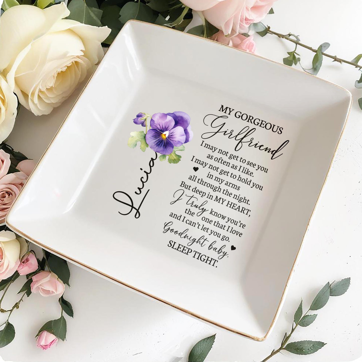 My Gorgeous Girlfriend, Sleep Tight Message - Personalized Custom Jewelry Dish - CPL017_SCRD