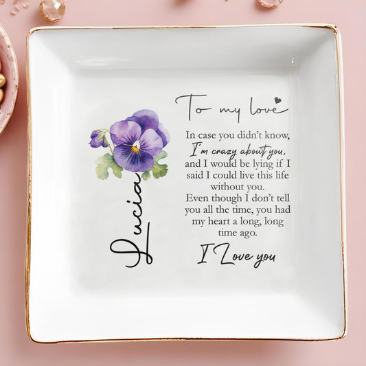 To My Love I'm Crazy About You Romantic Pansy Gift - Personalized Custom Jewelry Dish - CPL019_SCRD