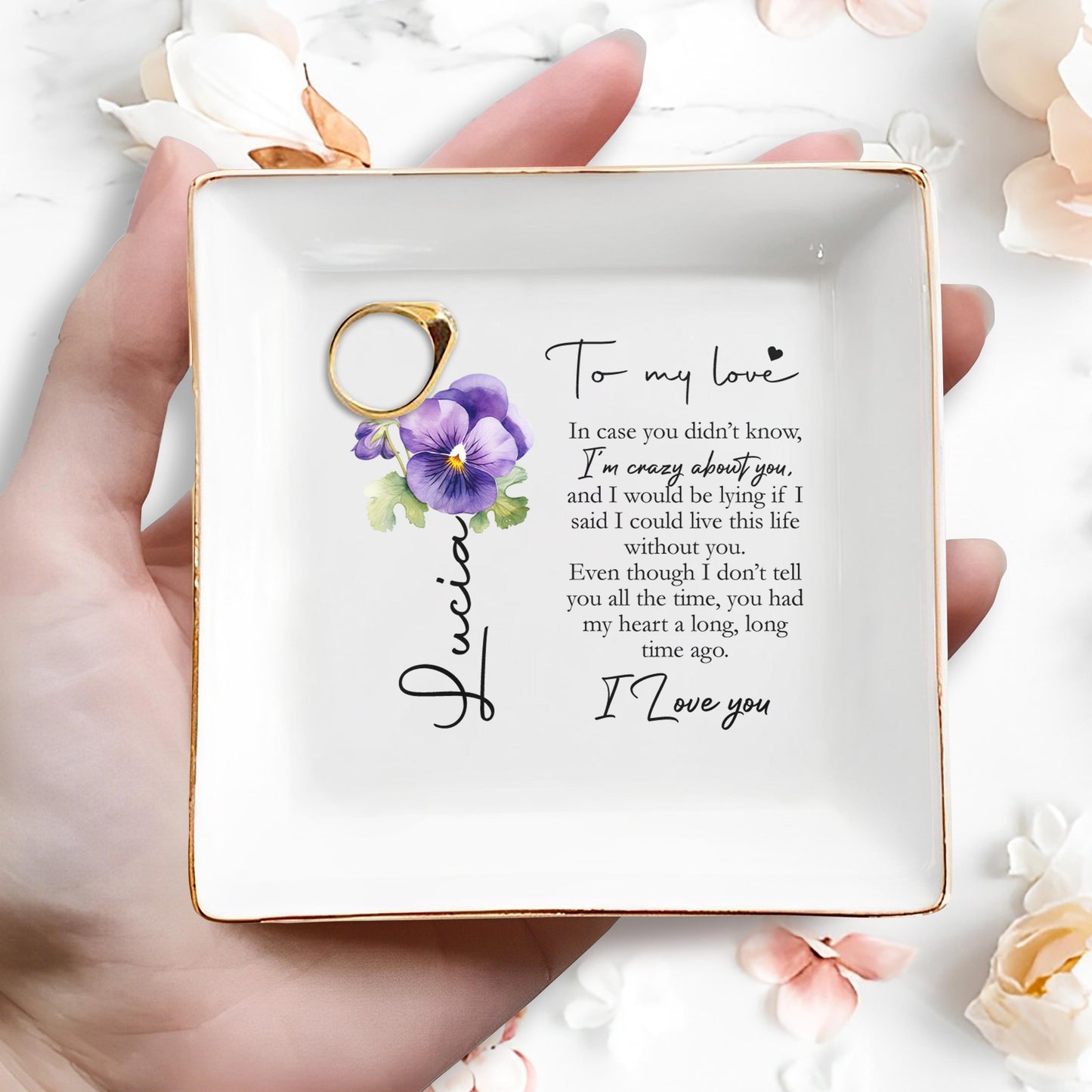 To My Love I'm Crazy About You Romantic Pansy Gift - Personalized Custom Jewelry Dish - CPL019_SCRD