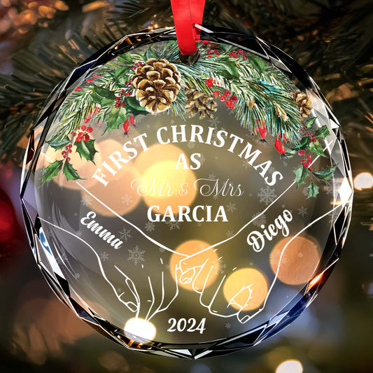 First Christmas As Mr & Mrs - Personalized Custom Circle Glass Ornament - CPL025_CGOR