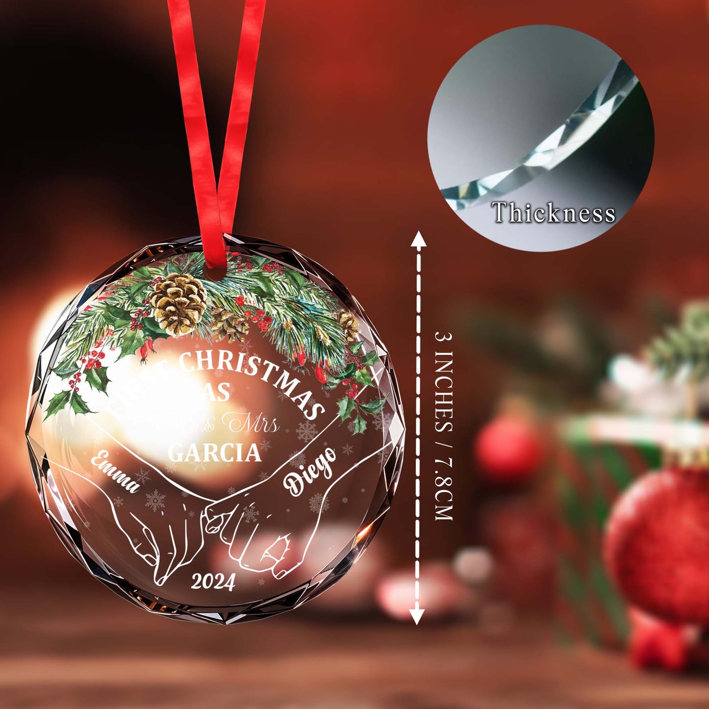 First Christmas As Mr & Mrs - Personalized Custom Circle Glass Ornament - CPL025_CGOR