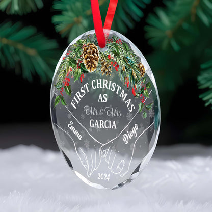 First Christmas As Mr & Mrs - Personalized Custom Circle Glass Ornament - CPL025_CGOR