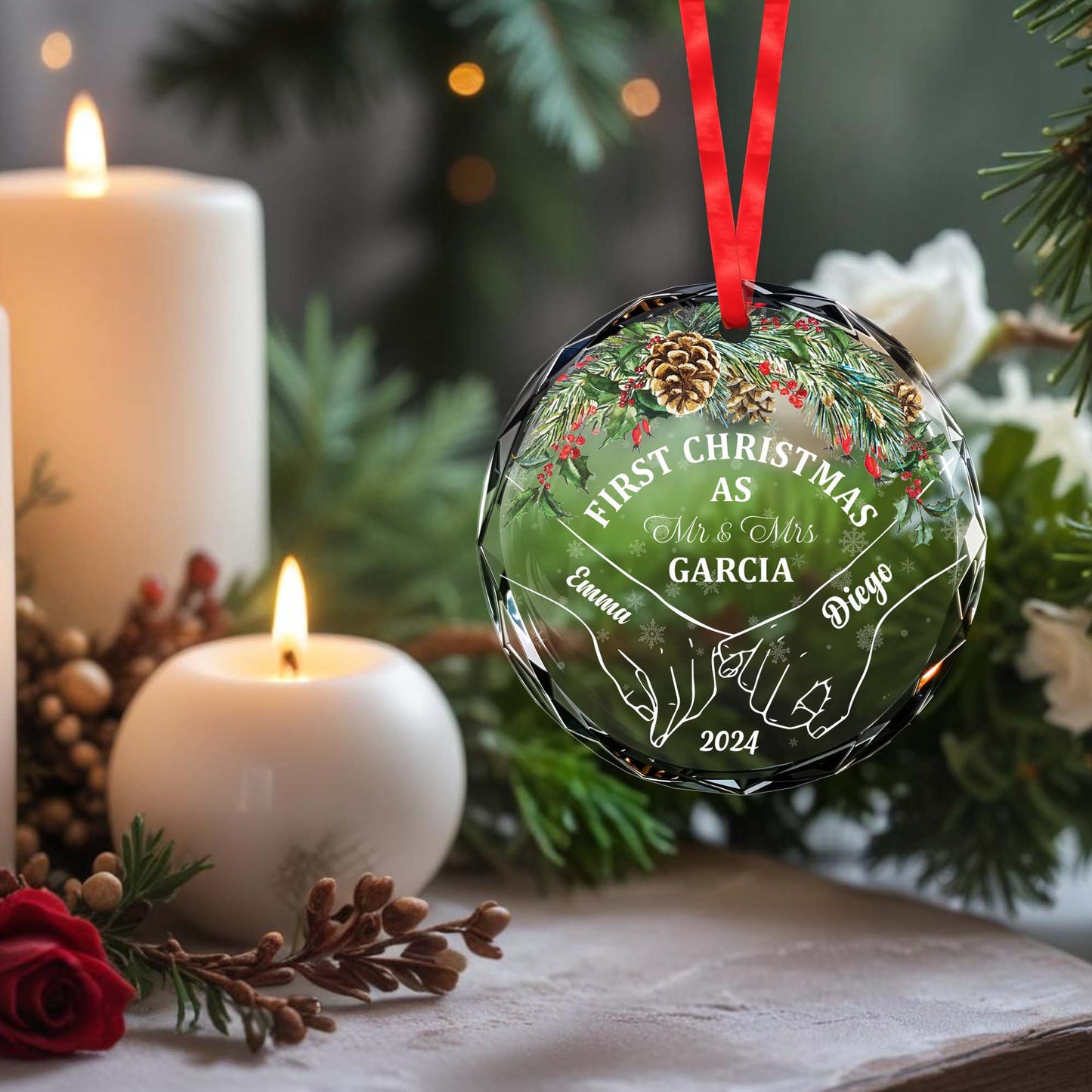 First Christmas As Mr & Mrs - Personalized Custom Circle Glass Ornament - CPL025_CGOR