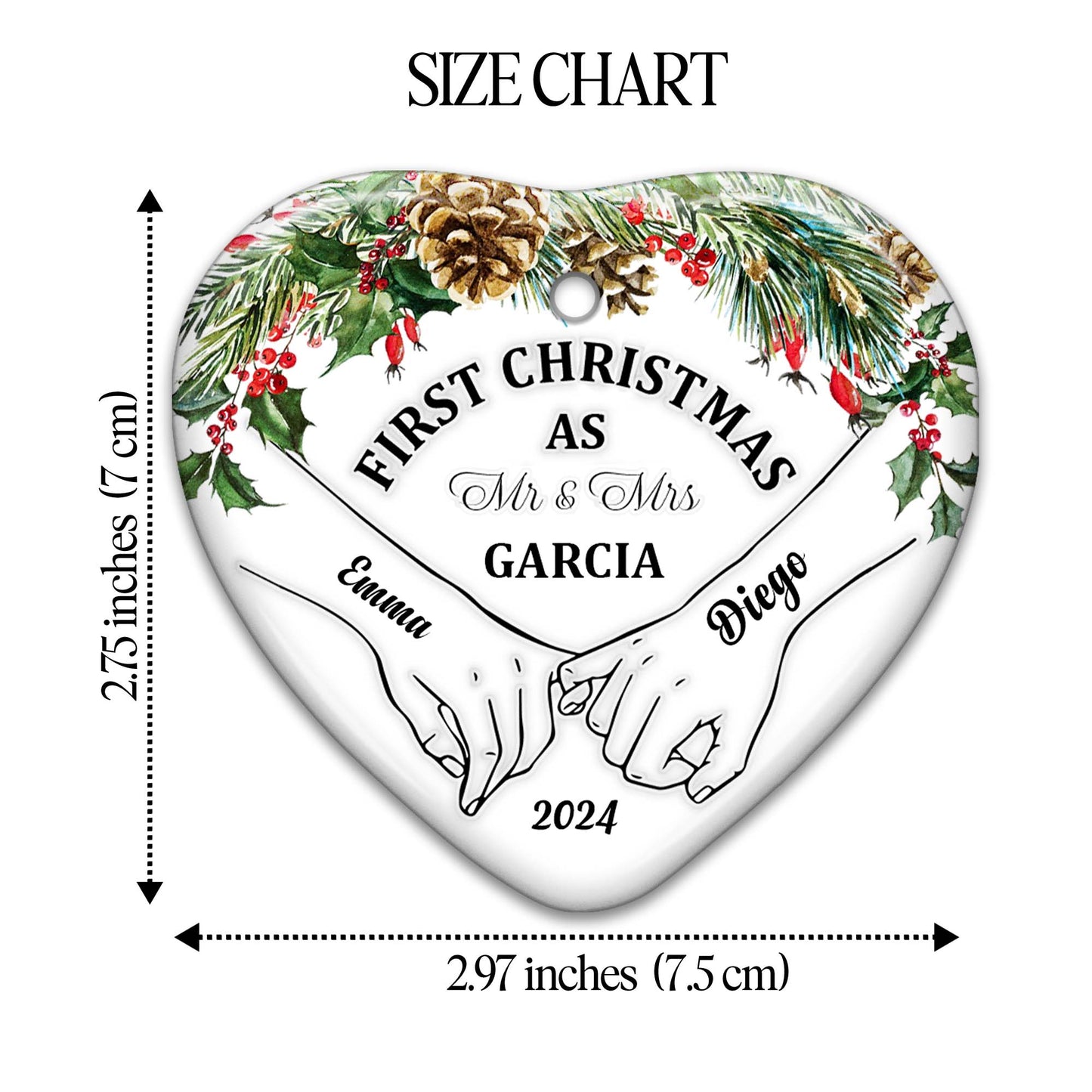 First Christmas As Mr & Mrs Heart Shaped Ornament - Personalized Custom Ceramic Ornament With Heart Shape - CPL025_HCE