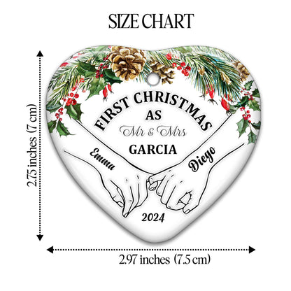 First Christmas As Mr & Mrs Heart Shaped Ornament - Personalized Custom Ceramic Ornament With Heart Shape - CPL025_HCE