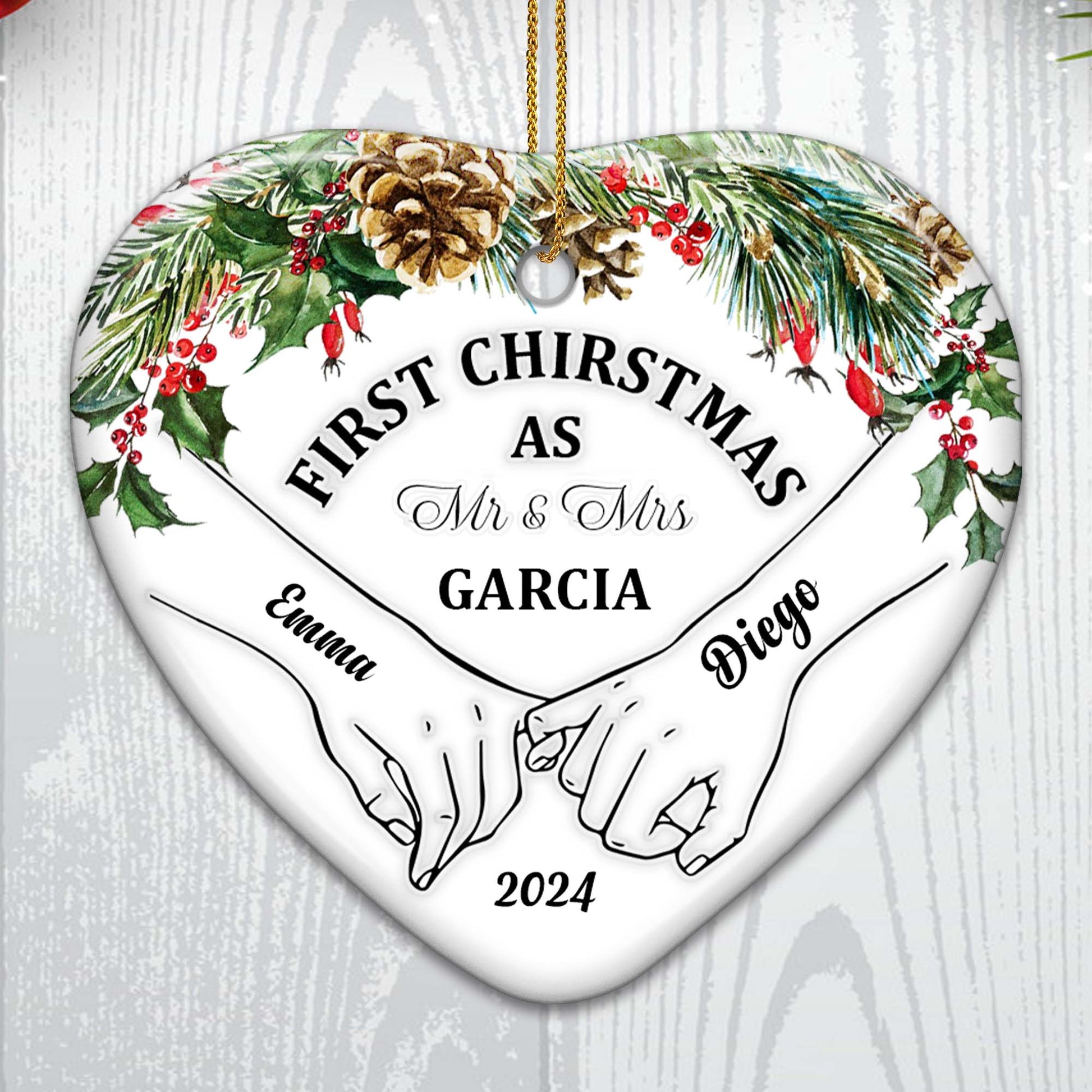 First Christmas As Mr & Mrs Heart Shaped Ornament