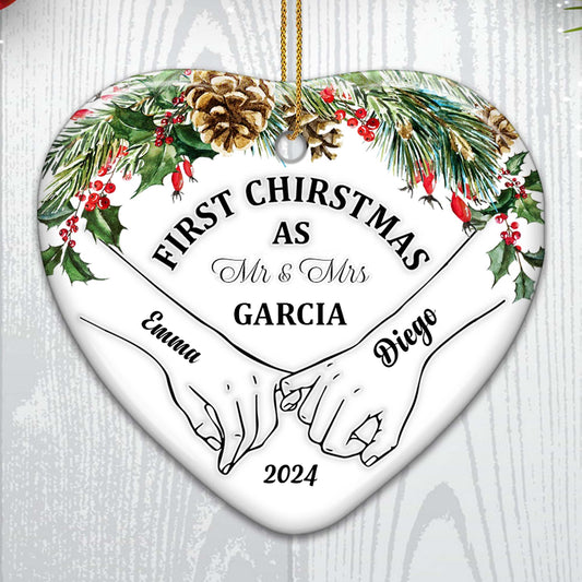 First Christmas As Mr & Mrs Heart Shaped Ornament