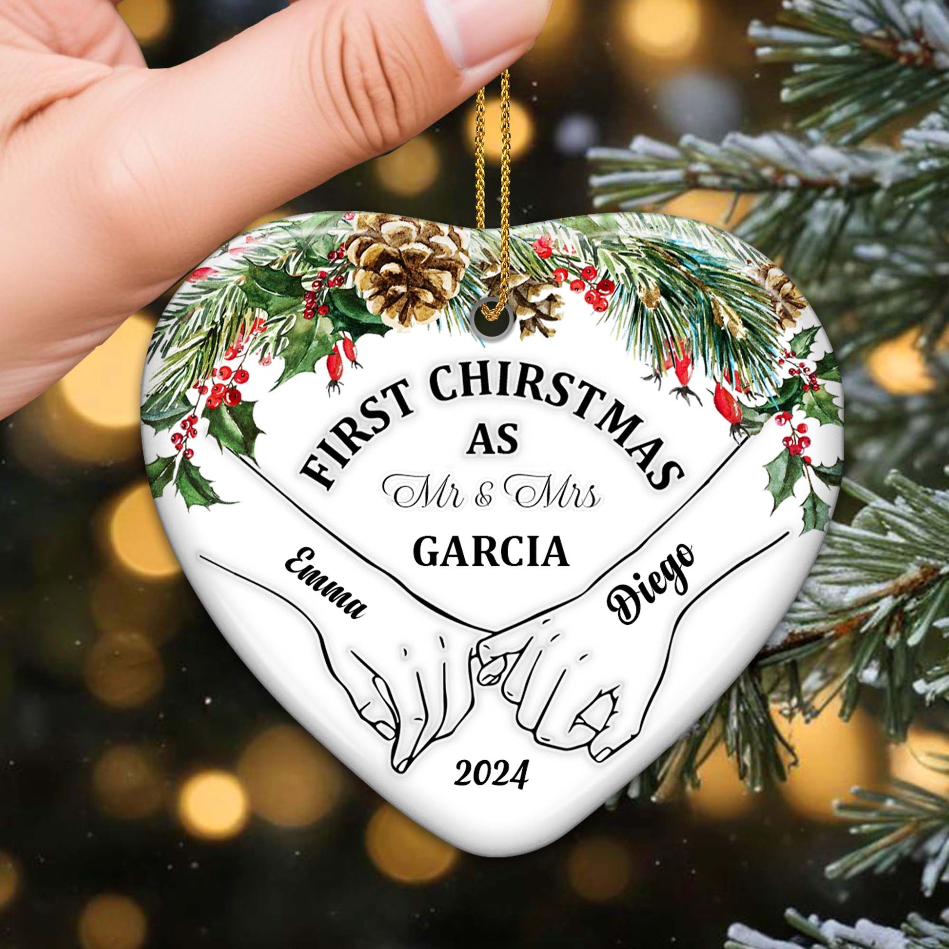 First Christmas As Mr & Mrs Heart Shaped Ornament