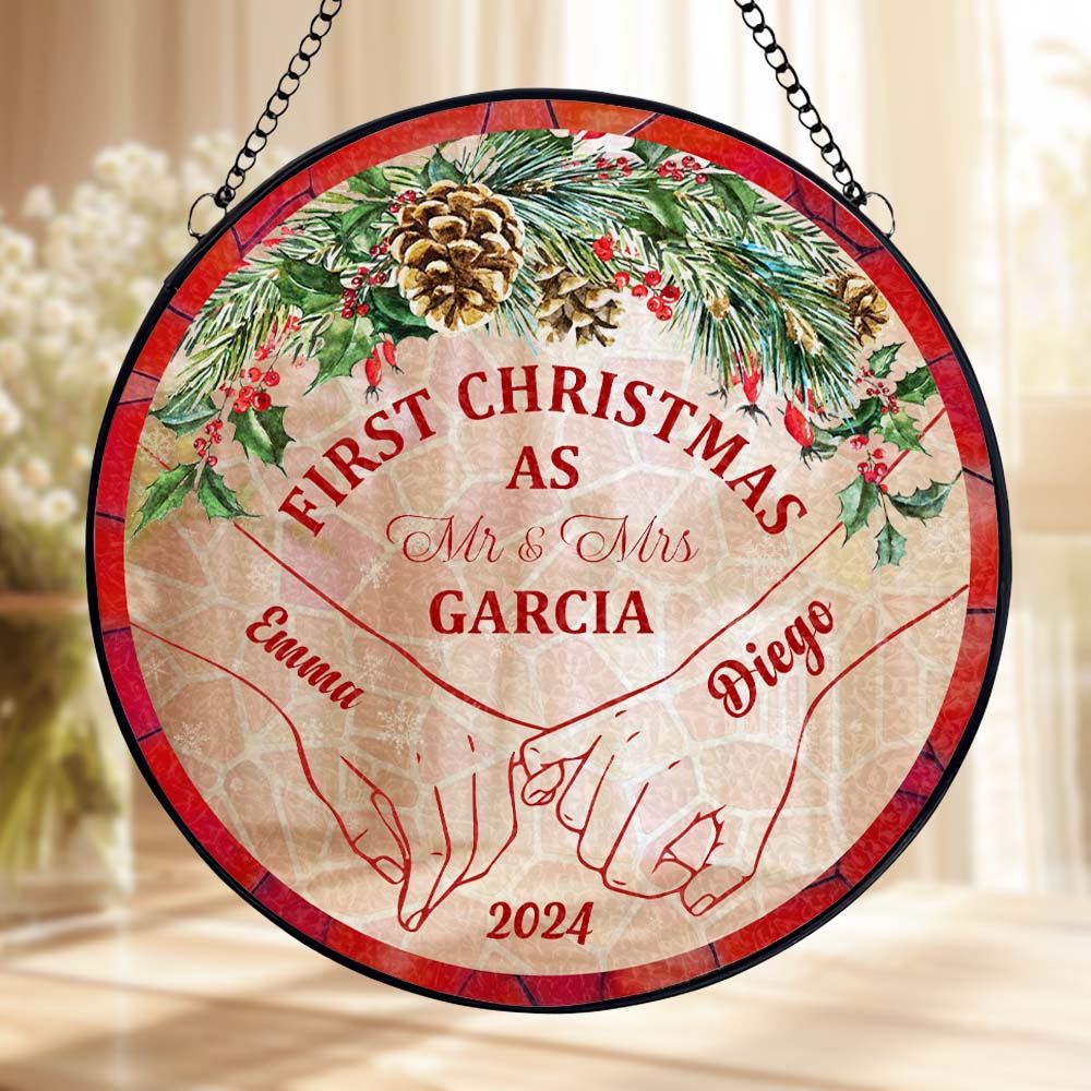 First Christmas As Mr And Mrs Custom Suncatcher - Personalized Custom Window Hanging Suncatcher - CPL025_RSUN