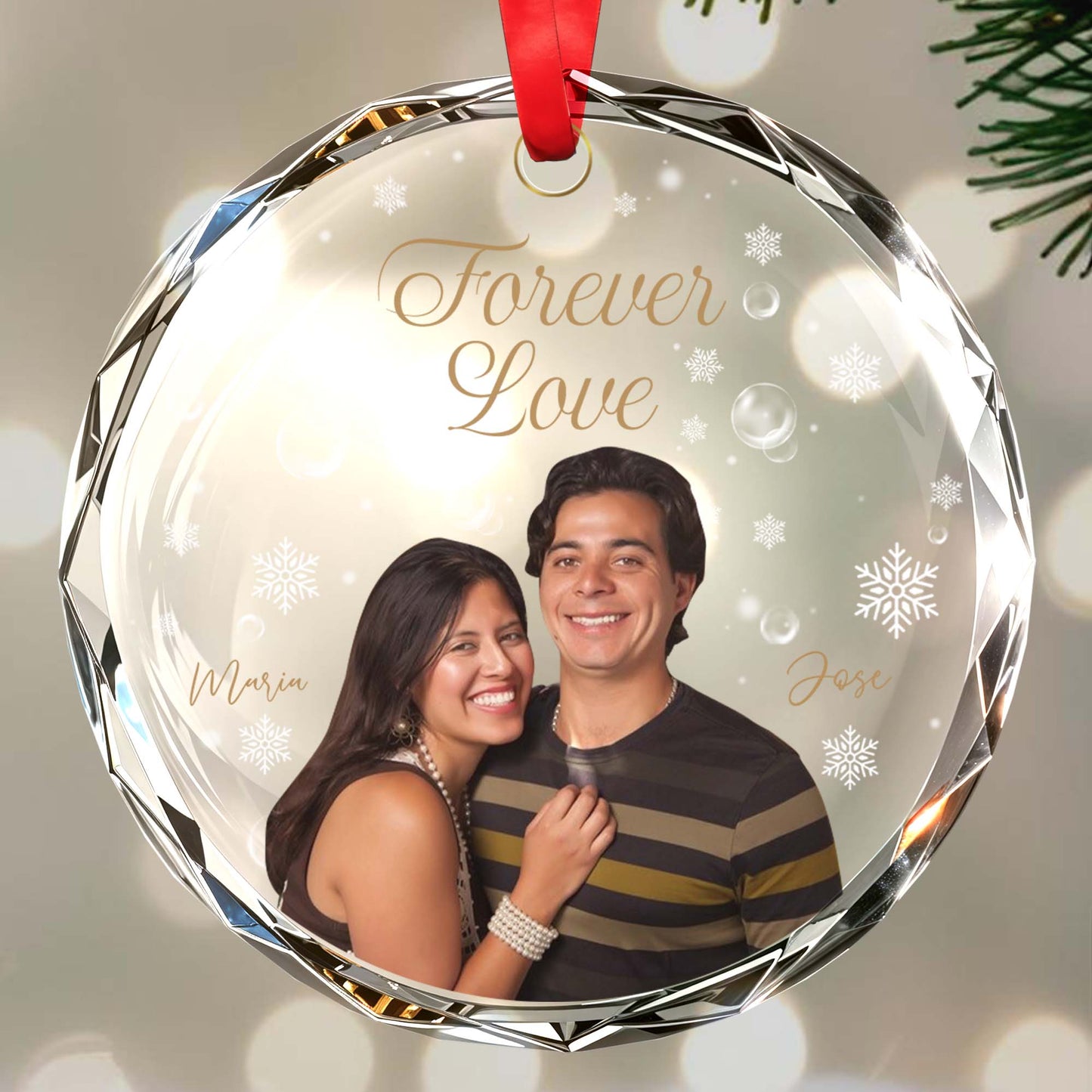 Forever Love Custom Photo Glass Ornament