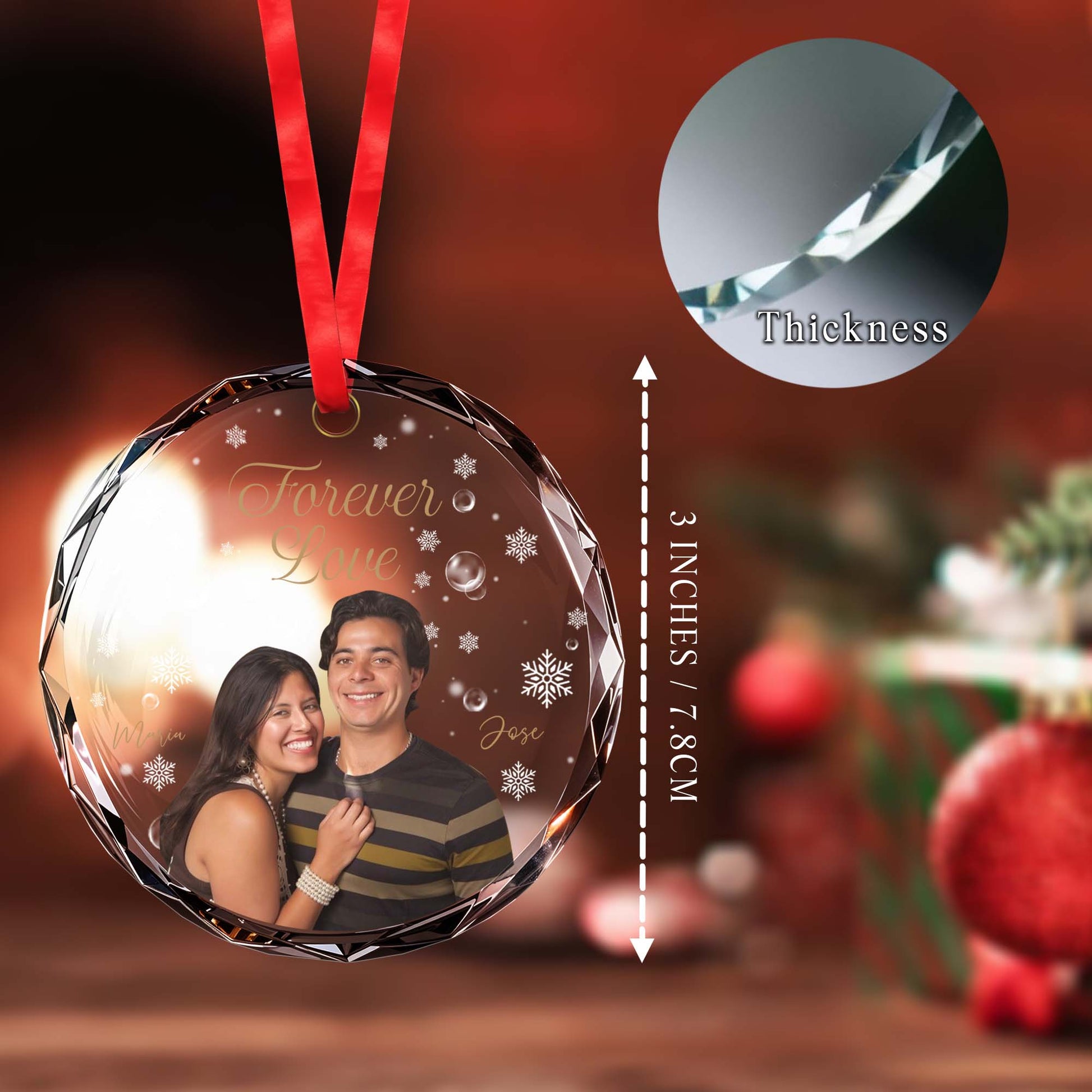 Forever Love Custom Photo Glass Ornament