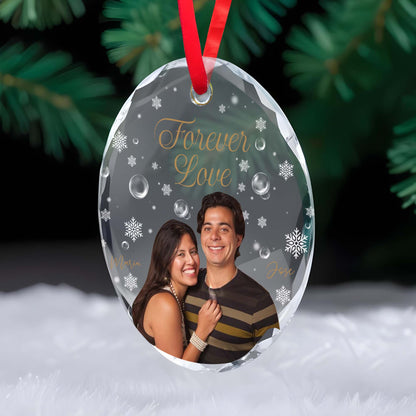 Forever Love Custom Photo Glass Ornament