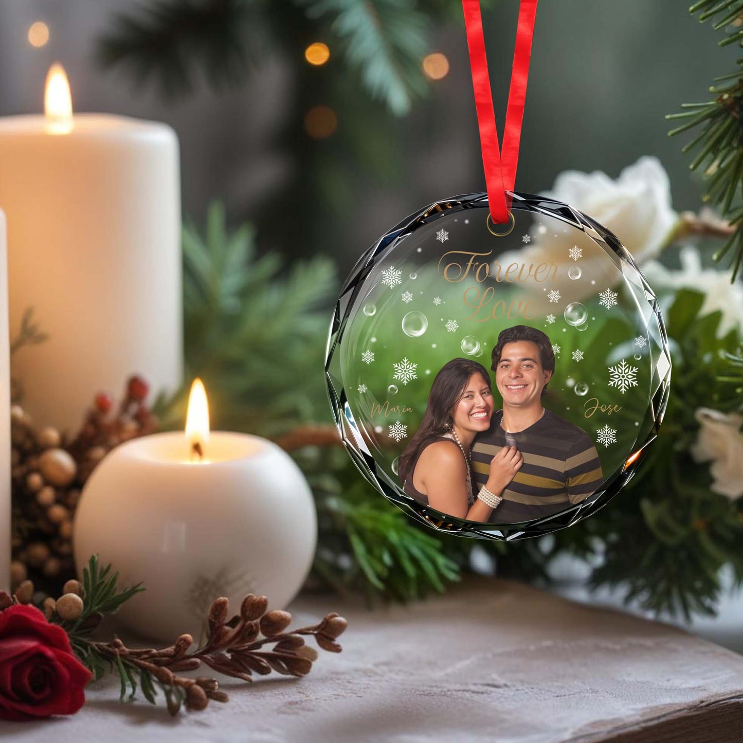 Forever Love Custom Photo Glass Ornament