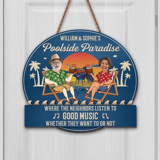 Poolside Paradise, Lounge Chairs And Palm Trees Design