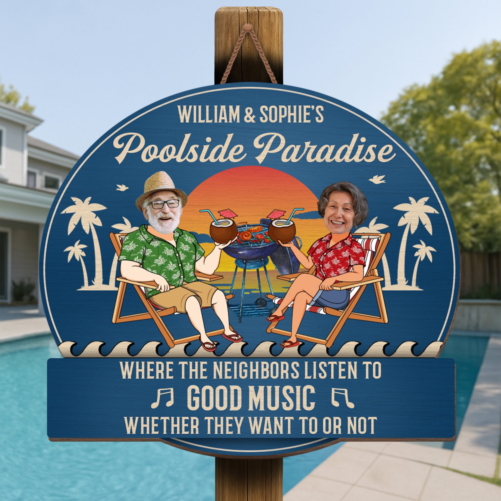 Poolside Paradise, Lounge Chairs And Palm Trees Design