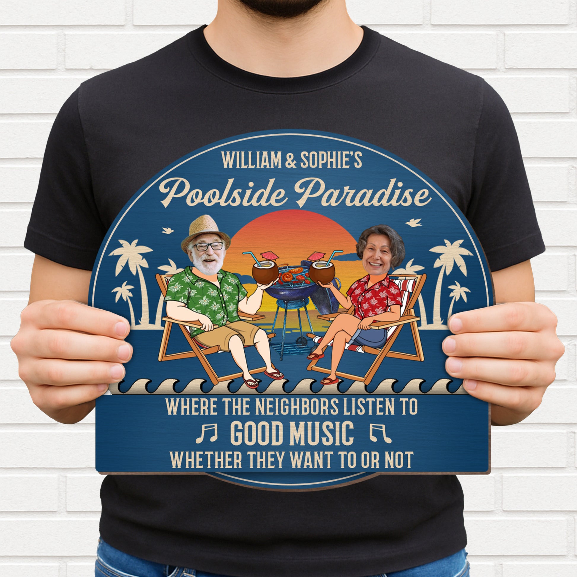 Poolside Paradise, Lounge Chairs And Palm Trees Design