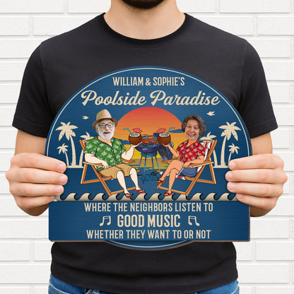 Poolside Paradise, Lounge Chairs And Palm Trees Design