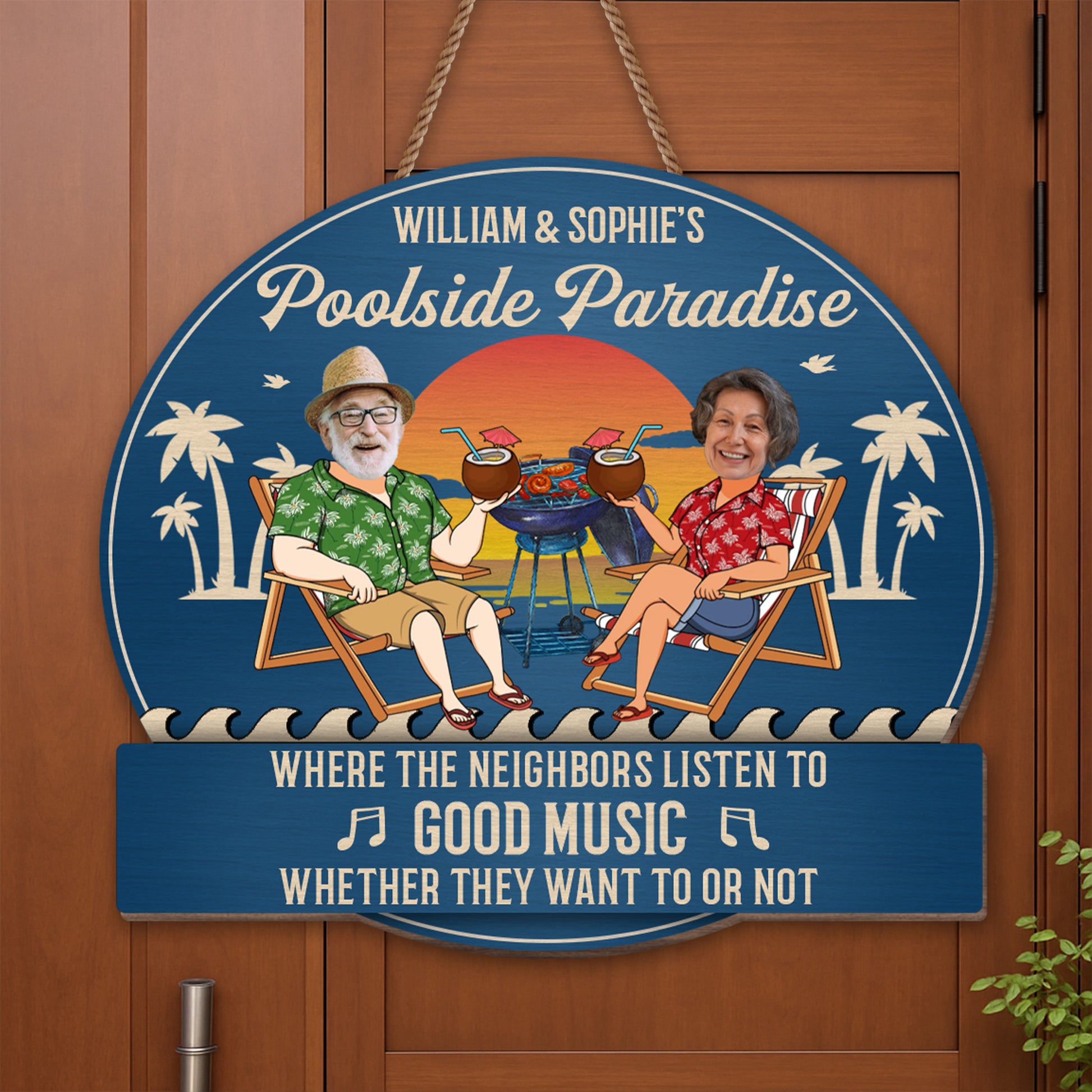 Poolside Paradise, Lounge Chairs And Palm Trees Design