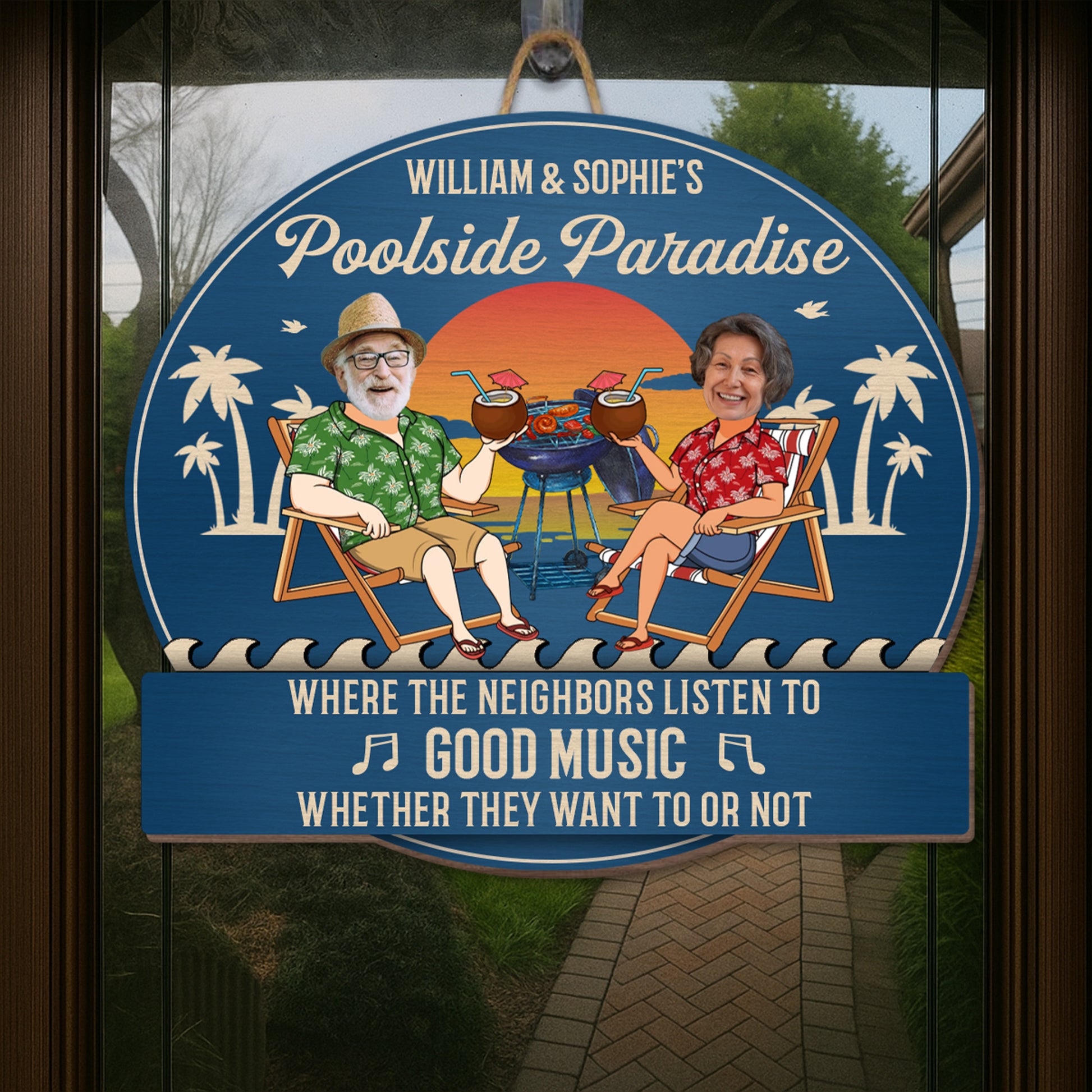 Poolside Paradise, Lounge Chairs And Palm Trees Design