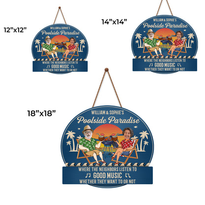 Poolside Paradise, Lounge Chairs And Palm Trees Design