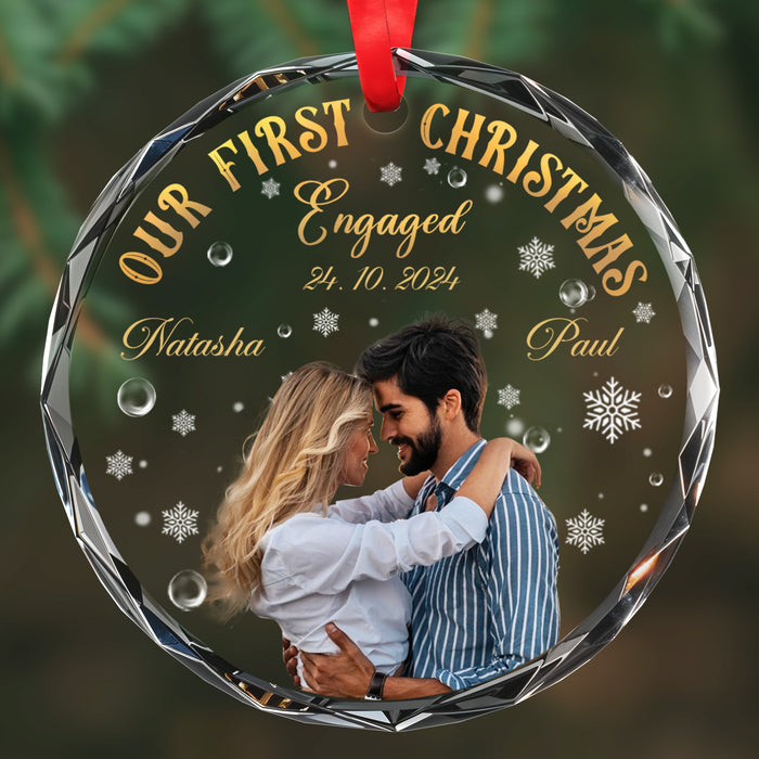 Our First Christmas Engaged, A Celebration of Love - Personalized Custom Circle Glass Ornament - CPL047_CGOR